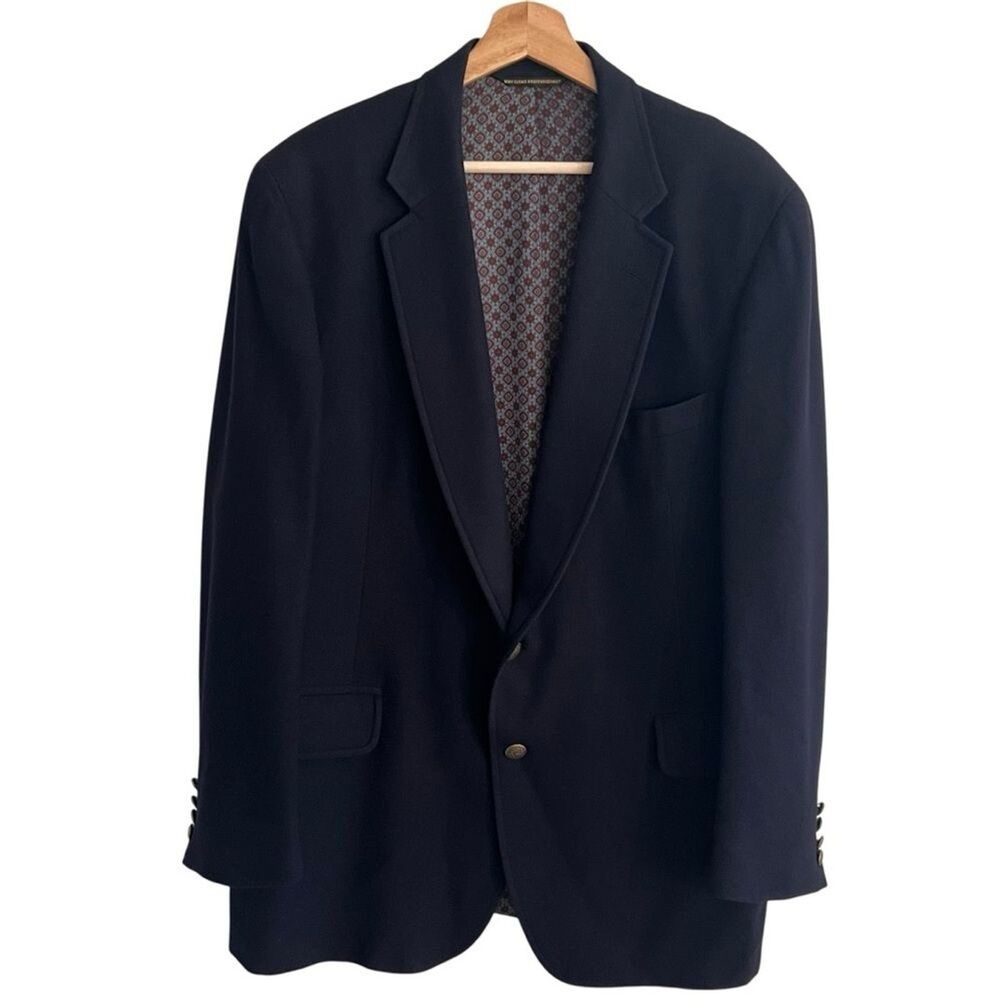 Vintage Majer Mens Cashmere Sport Coat Blazer Navy Blue Made In USA Preppy